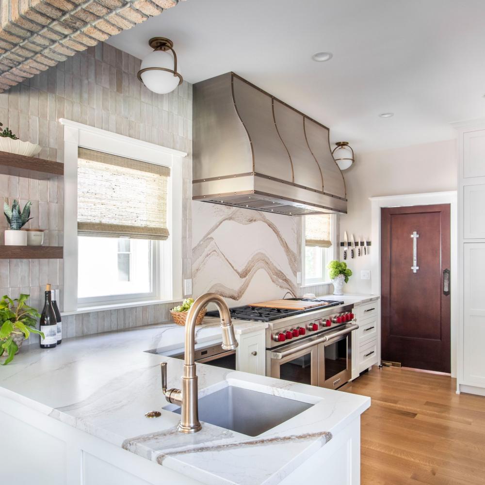 Having a transition to an outside space is a good way to open up your small kitchen. 