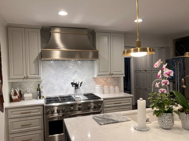 Stainless Steel Kitchen Hood with Brass Trim - Transitional - Kitchen