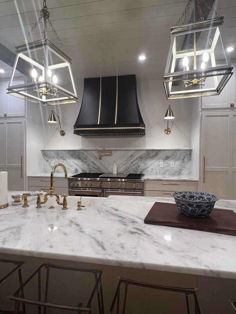 marble kitchen with black accents