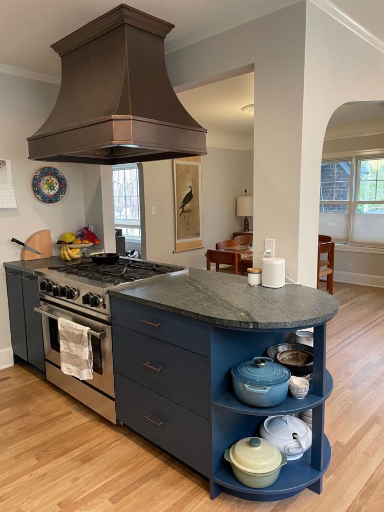 wood flooring with island hood