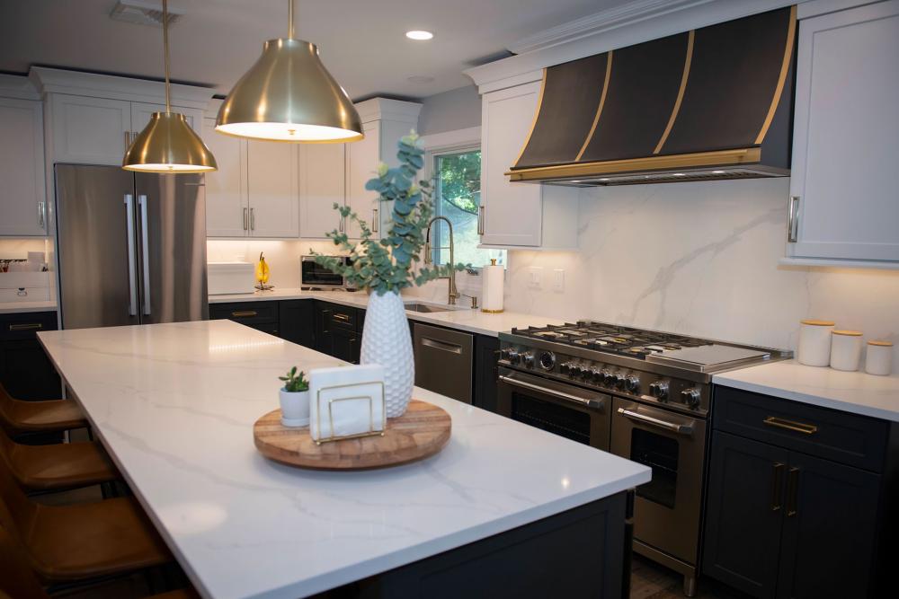 white and dark kitchen