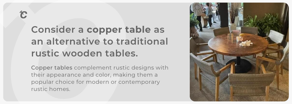 copper table is an alternative to a rustic kitchen table