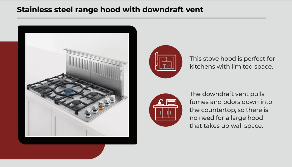 stainless steel range hood with downdraft vent