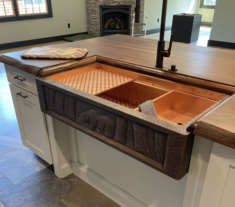 A beautiful kitchen farmhouse sink