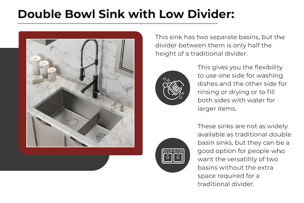 double bowl sink with low divider