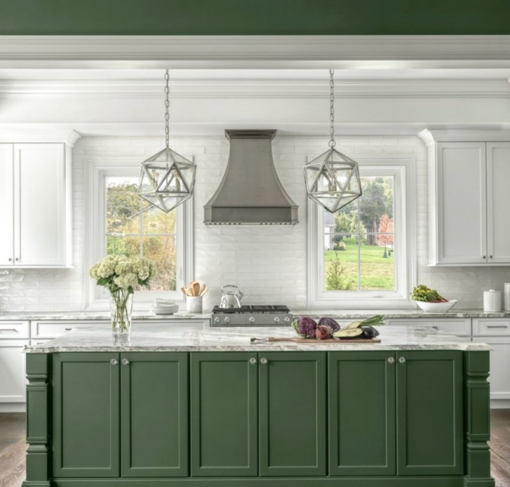 white and green kitchen