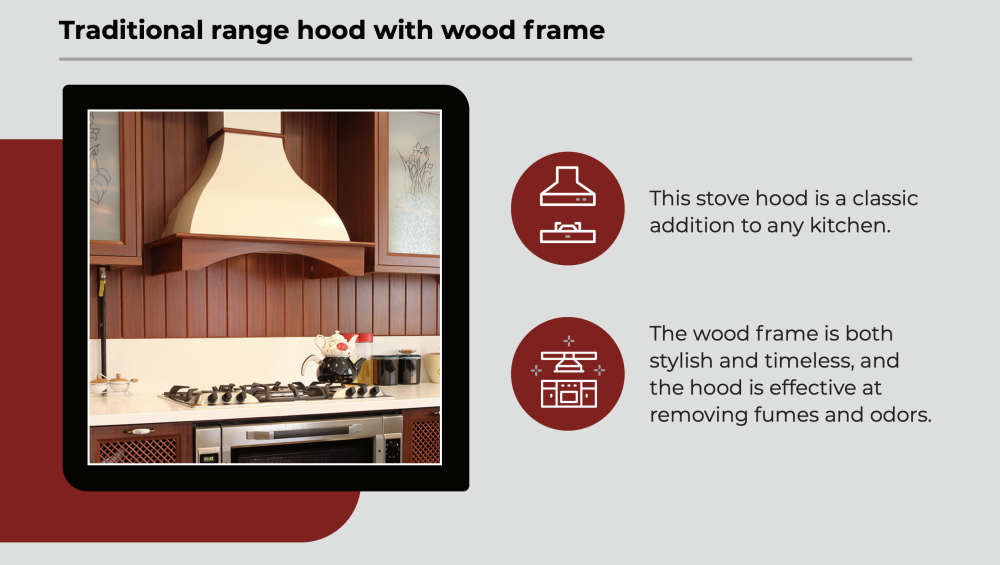 traditional range hood with wood frame