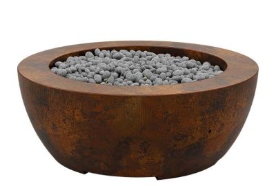 Modern fire pit design using stone media and steel finish.