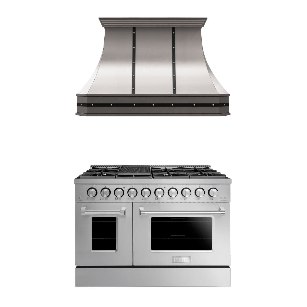 FORTÉ Stainless Finish Range and CopperSmith Range Hood Package