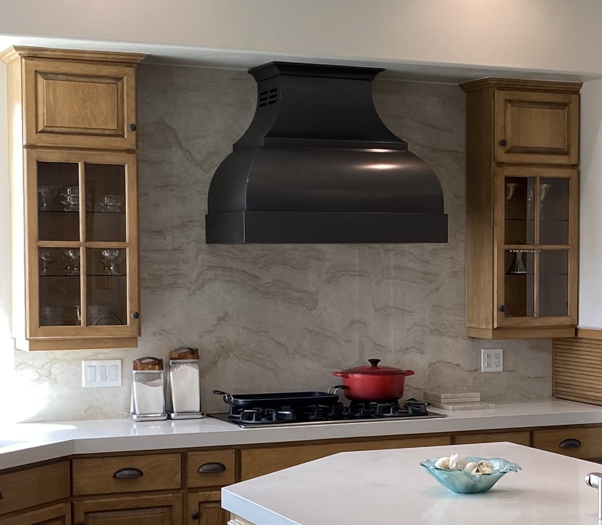 Craftsman kitchen concepts, rich brown kitchen cabinets and white kitchen countertops, marble backsplash
