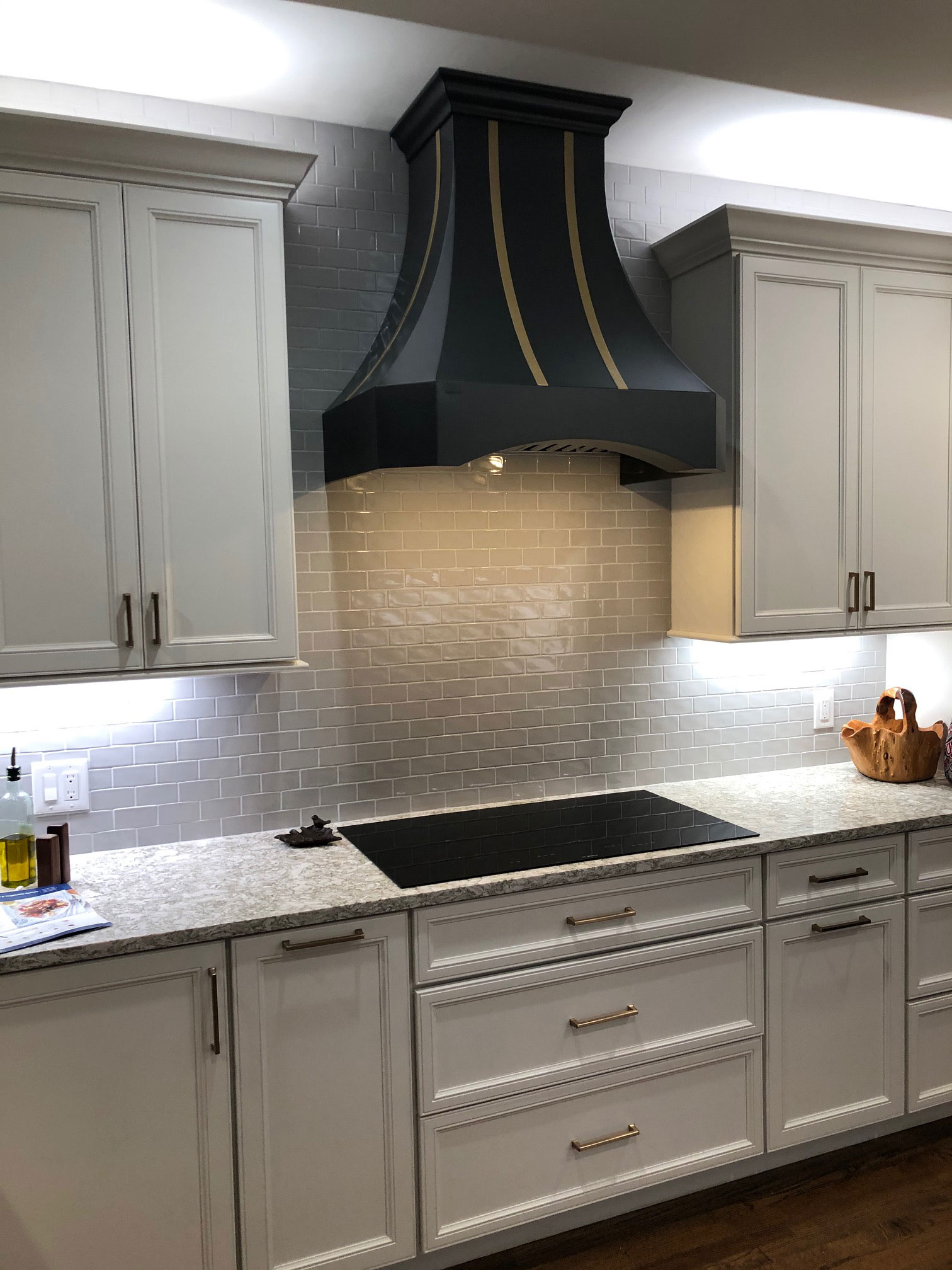  Black copper range hood brass bands and white cabinets World CopperSmith