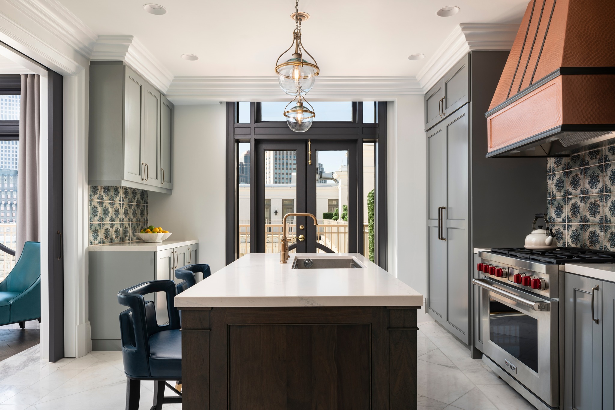 Grey kitchen cabinets kitchen design idea, including country kitchen designs, marble kitchen countertops, beautiful marble backsplash